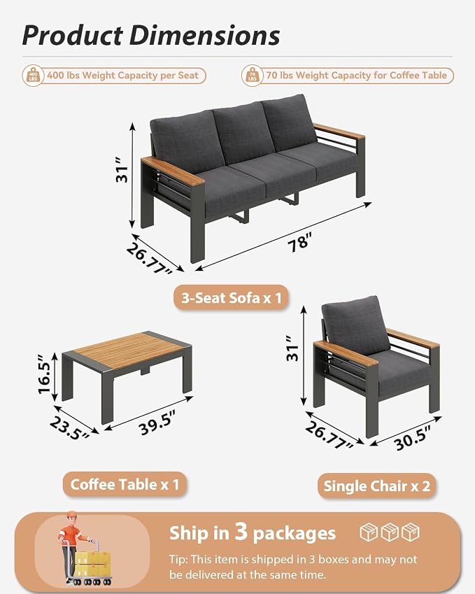 Aoxun Aluminum Outdoor Patio Furniture Set, 5 Seats Outdoor Sectional - Image 7