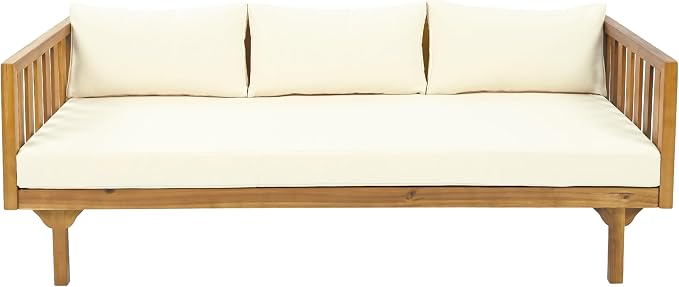 Merax Outdoor Acacia Wood Conversation Set, 3-Seat Loveseat Sofa w/Coushion and - Image 3