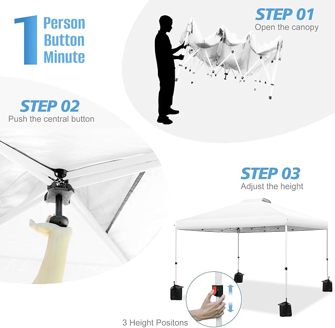 WEIZE Pop up Canopy Tent 10x10ft, 1-Button Push Setup, Instant Portable Shelter - Image 2