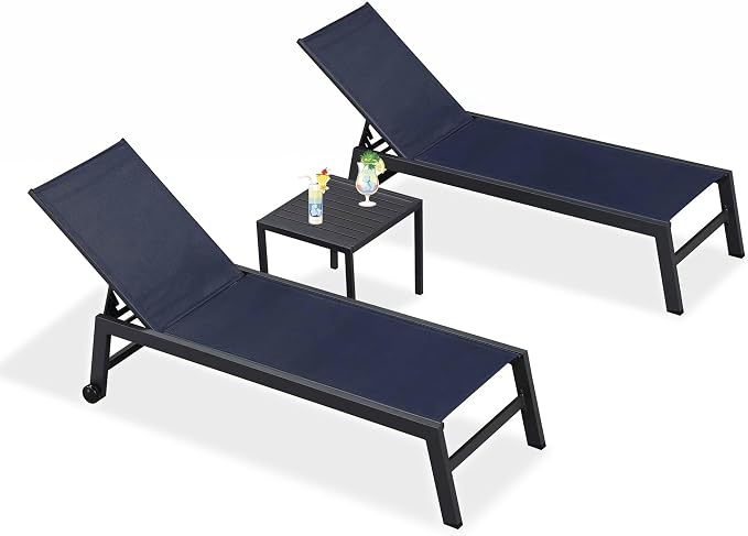 PURPLE LEAF Patio Chaise Lounge Set 2 Pieces Textilene Pool Lounge Chairs - Image 9