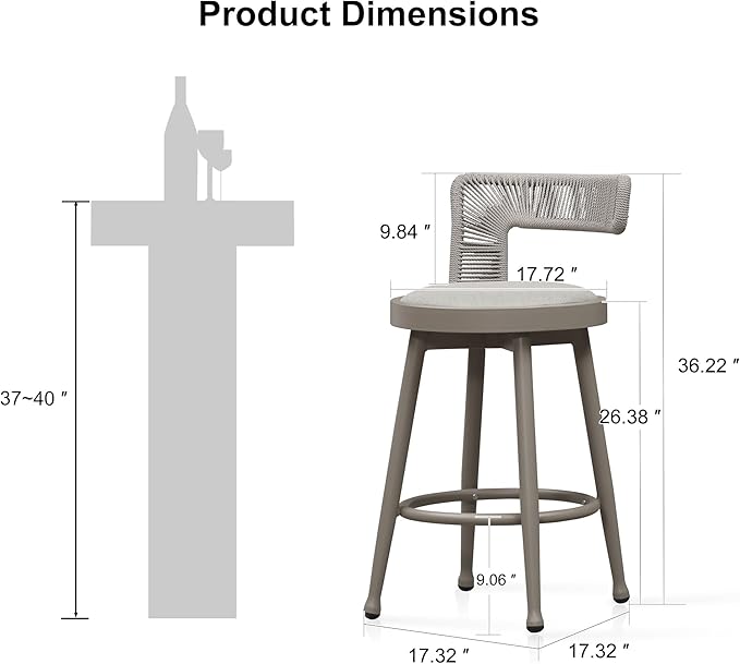 PURPLE LEAF Outdoor Swivel Counter Height Bar Stools Set of 2 Metal Modern - Image 9