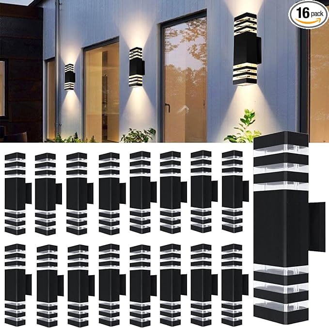 16Pack 15inch LED Square Up & Down Wall Lights, 14W Outdoor Wall Light 4000K by Alicosoty