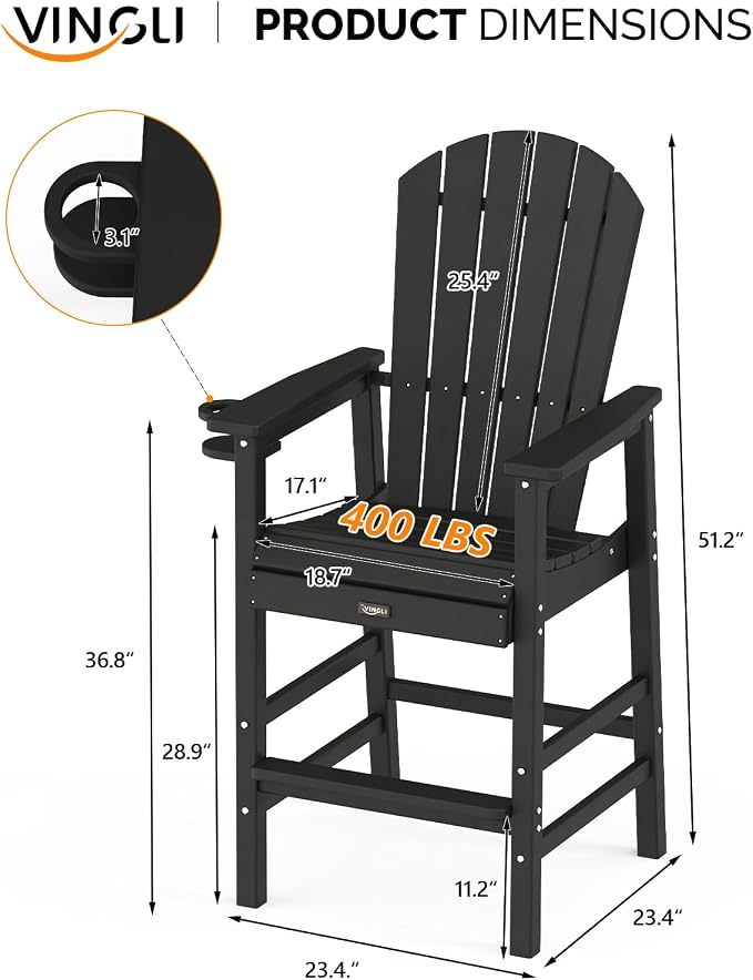 VINGLI Tall Adirondack Chair, All-Weather Plastic Adirondack Chair - Image 3