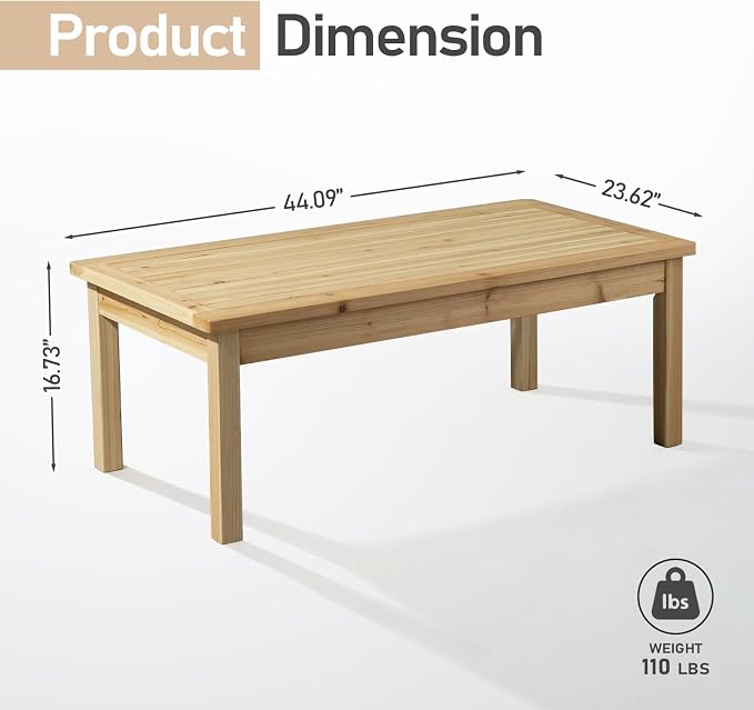VINGLI Solid Wood Patio Coffee Table, Outdoor Garden Tea Table - Image 3
