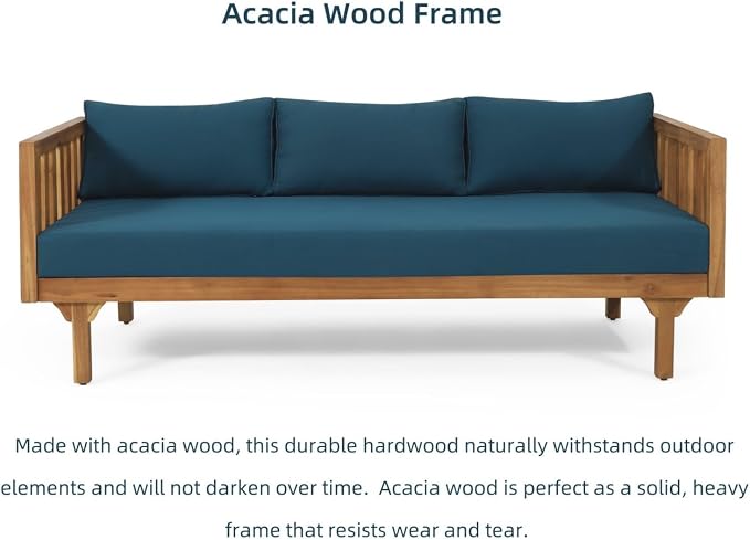 Merax Solid Acacia Wood Couch Chaise Lounge Chair Indoor, 3 Seater Daybed Sofa - Image 6
