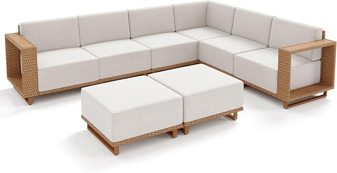 L Shaped Patio Furniture, Outdoor Rattan Wicker Sectional Sofa - Image 9