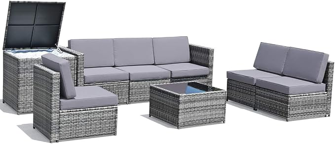 Tangkula 8 PCS Outdoor Patio Furniture Set, Rattan Wicker Sofa Set, Sectional - Image 9