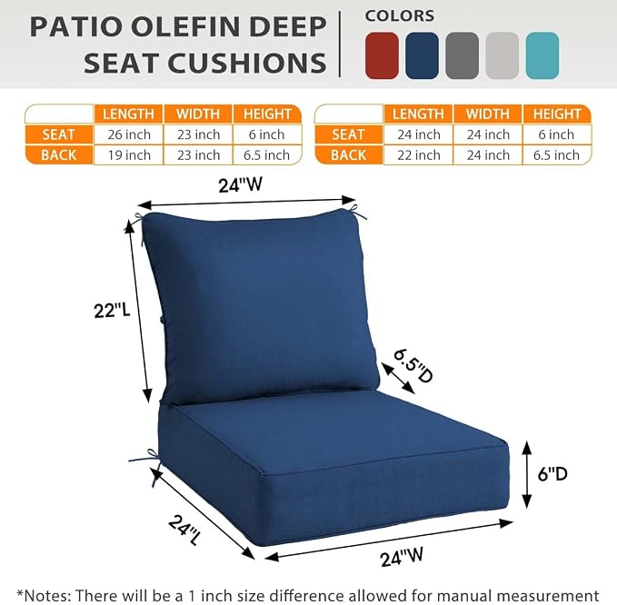 Sundale Outdoor Olefin Deep Seat Cushion Set of 2, Patio Chair Cushion and - Image 4