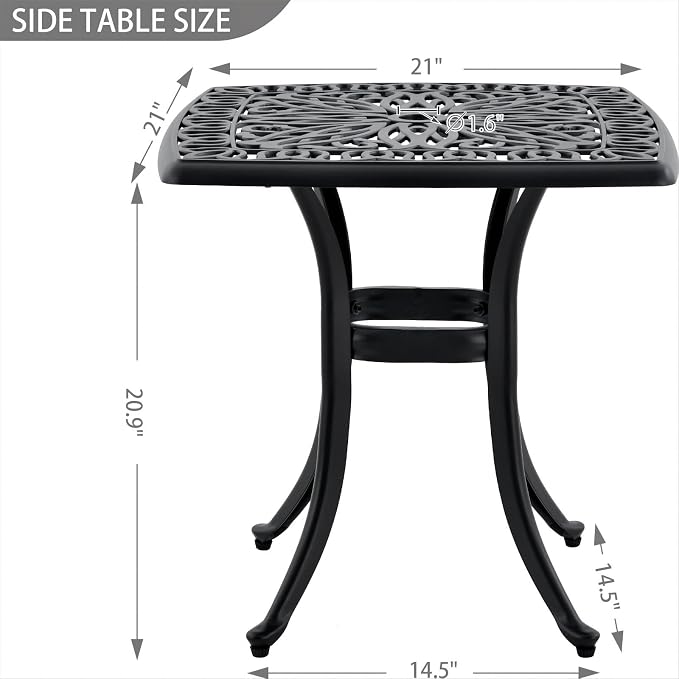 Outdoor 21" Cast Aluminum Square Side Table End Table - Image 3