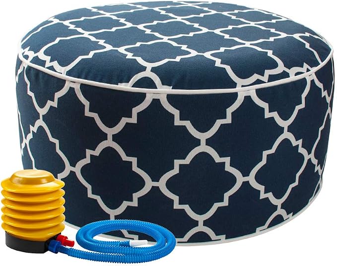 Outdoor/Indoor Inflatable Ottoman Pouf D20 xH9, All Weather Round Footstool by IN4Care