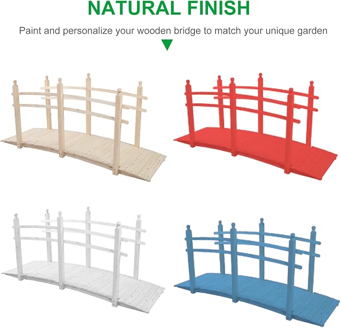 VINGLI 7.5 ft Garden Bridge, Arch Walkway Wooden Bridge - Image 2