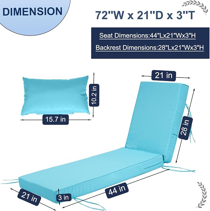 Outdoor Chaise Lounge Cushions Set of 2, Waterproof Fade Resistant Patio - Image 2