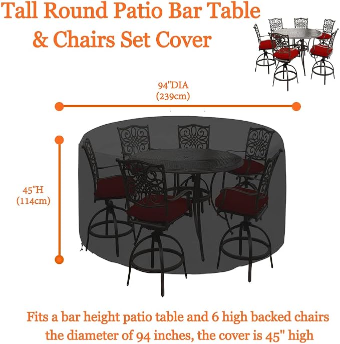 94 Inch Tall Round Patio Bar Height Table and Chair Set Cover Heavy Duty - Image 2