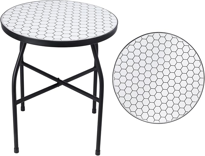 VCUTEKA Mosaic Outdoor Side Table, Round Rustproof Patio Table by VCUTEKA