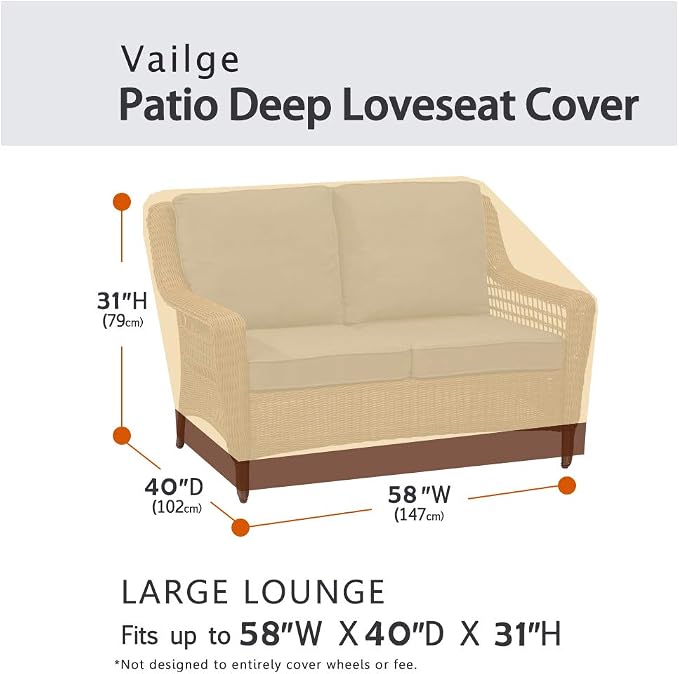 VAILGE 2-Seater Heavy Duty Patio Deep Bench Loveseat Cover, 100% Waterproof - Image 2