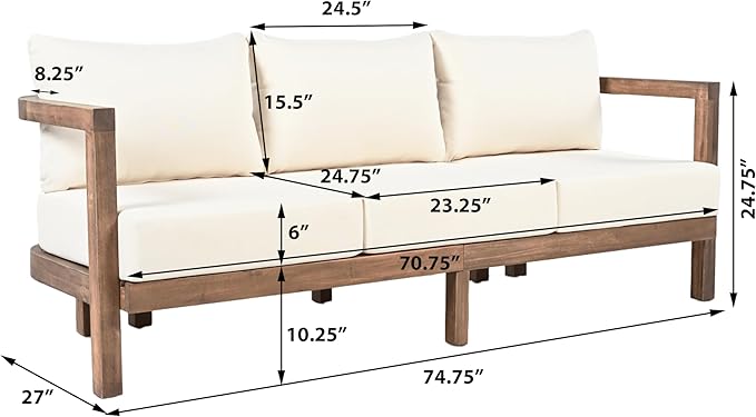 Merax 3 Seater Outdoor Acacia Wood Patio Sofa - Image 3
