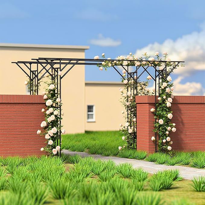 Large Flat Top Garden Arch Trellis, 11.8 ft L x 9 ft H Heavy Duty Metal Arbor - Image 2