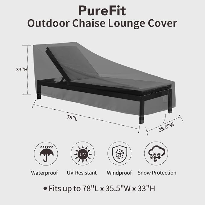 PureFit Outdoor Chaise Lounge Cover, Lounge Chair Covers Waterproof Patio - Image 2