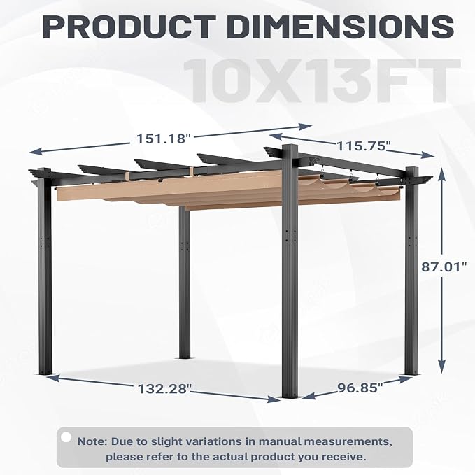 MELLCOM Retractable Pergola 10x13 Ft, Outdoor Aluminum Shelter - Image 4