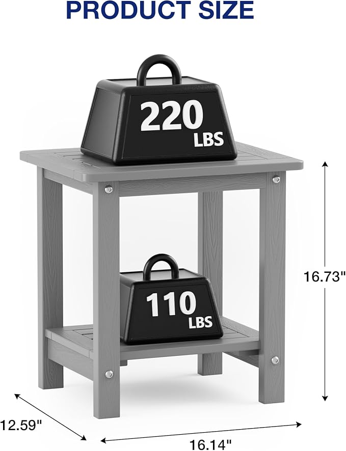 YEFU Outdoor Side Table for Patio: 16" HIPS Weather - Image 3