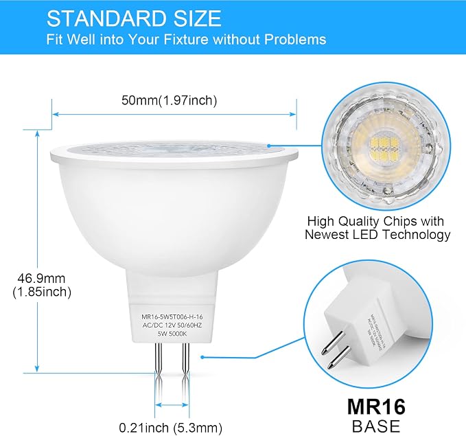 Mlambert 24 Pack MR16 LED Bulbs 50W Halogen Equivalent 5000K, 5W GU5.3 MR16 12V - Image 3