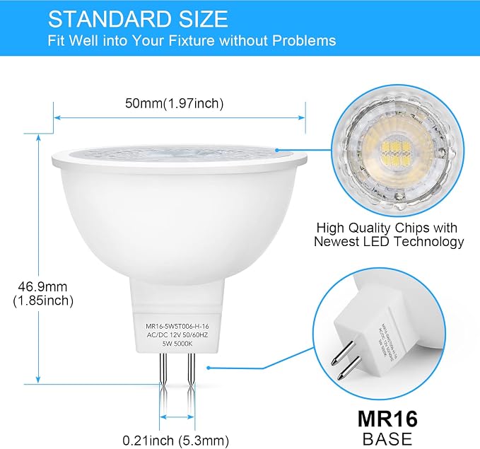 Mlambert 12 Pack MR16 LED Bulbs 50W Halogen Equivalent, 5000K Daylight White - Image 4
