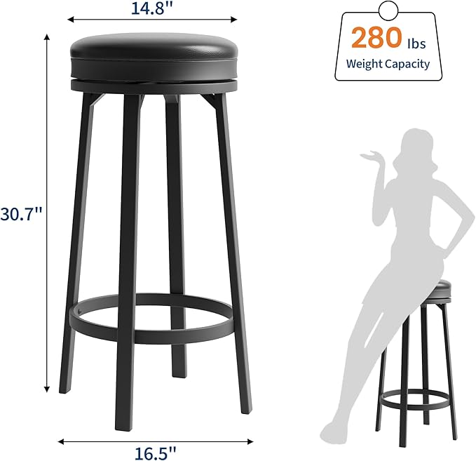 IDEALHOUSE 30'' Swivel Bar Stools Set of 2 - Image 2