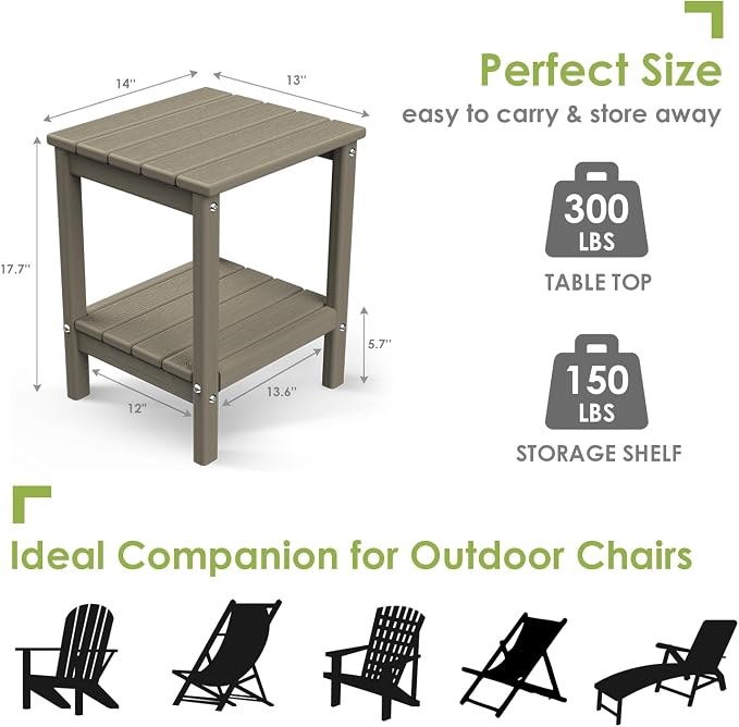 GREENVINES Adirondack-Outdoor-Side-Table | Set of 4 | Wood Grain | 14 x 13 - Image 3