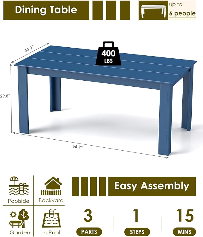 GREENVINES Outdoor Dining Table | 67’’ | HDPE | Rectangle Tables - Image 2