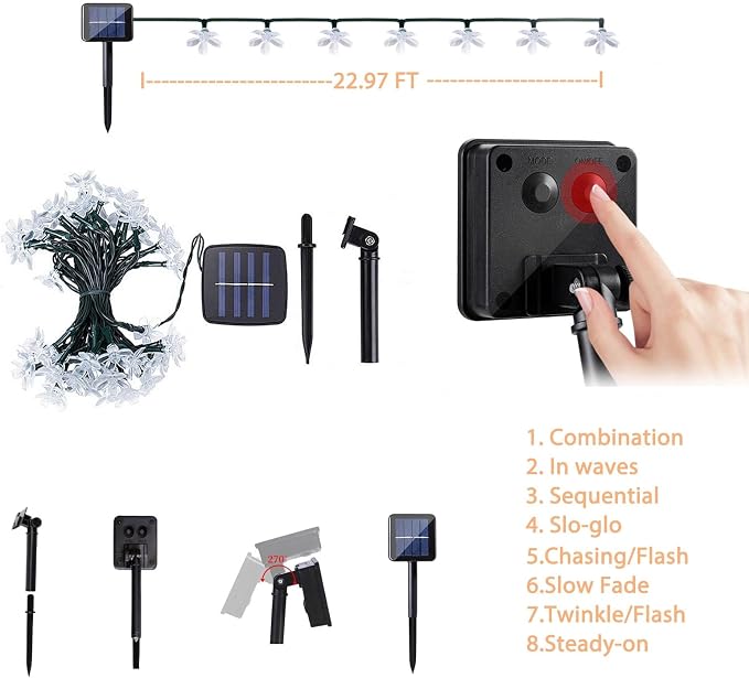 Flower Solar String Lights, 50 LED Outdoor Patio Lights Waterproof, Fairy Lights - Image 6