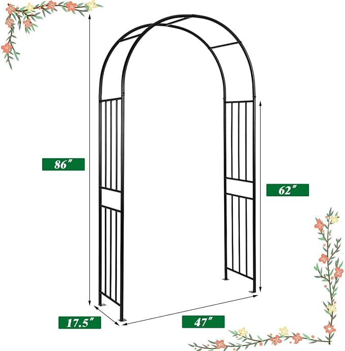 LDAILY Moccha Garden Arch Arbor Trellis, 7.2Ft Outdoor Steel Arbor - Image 7
