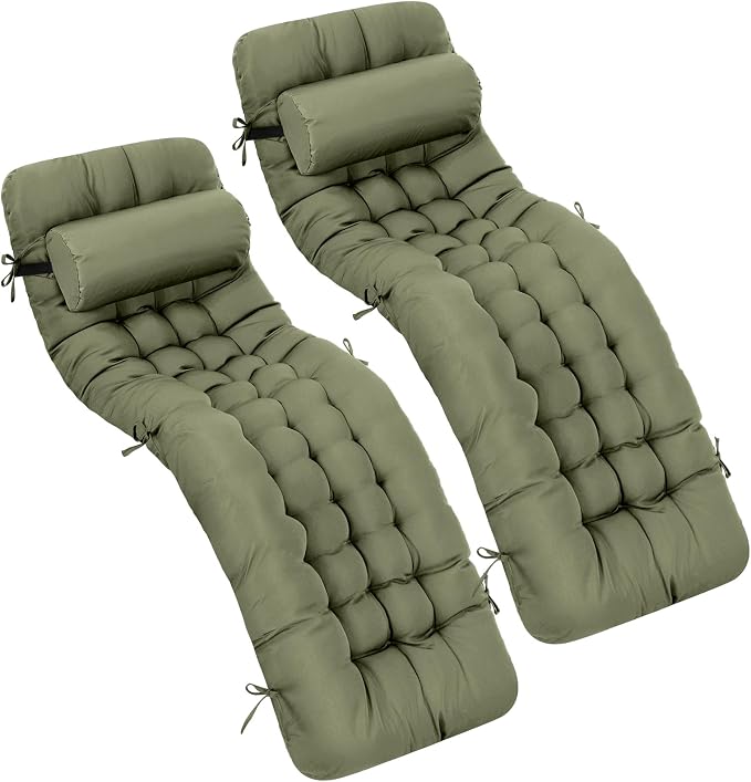 Tudomro 2 Pcs Olive Green 66'' Outdoor Chaise Lounge Cushion Waterproof Patio by Tudomro