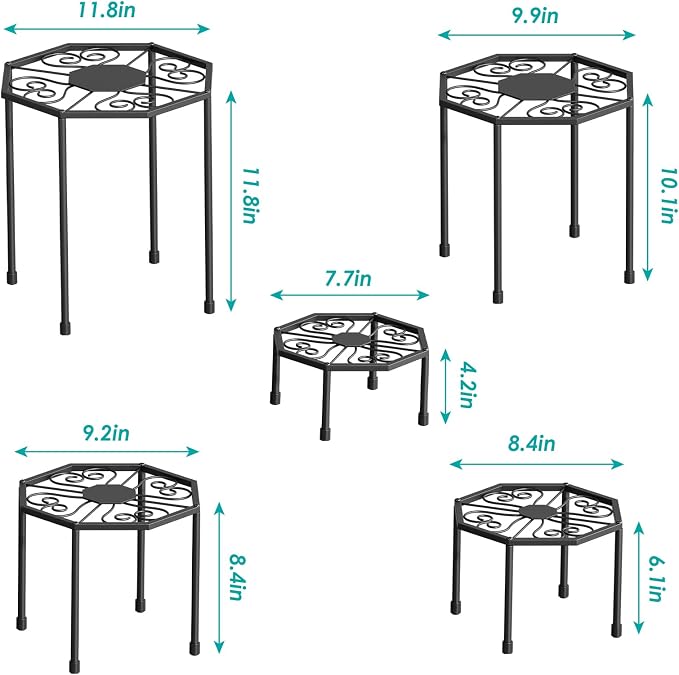 5-Pack Metal Plant Stands for Outdoor Indoor, Anti-Rust Iron Flower Pot Stand - Image 4