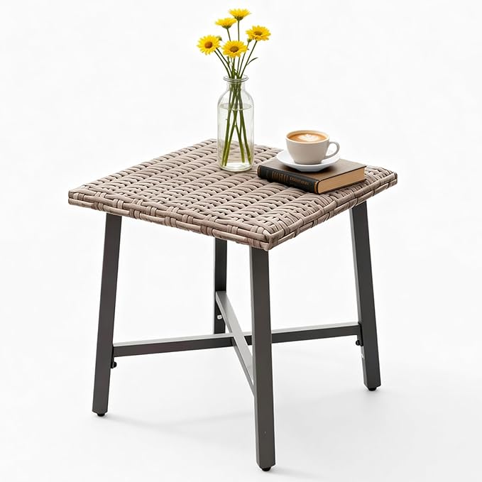 Outdoor Wicker Side Table Small Square Patio Rattan Coffee Table Adopt Sturdy by Unknown