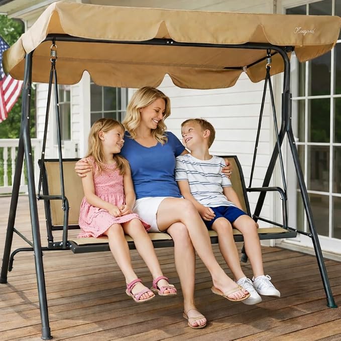 Kozyard 3-Person Outdoor Canopy Porch Swing Chair, Breathable Textilene Armrest - Image 2