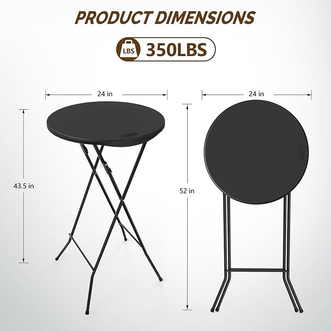 Bonnlo 24" Cocktail Table High Top Table, Folding Round Table Bar Height - Image 3