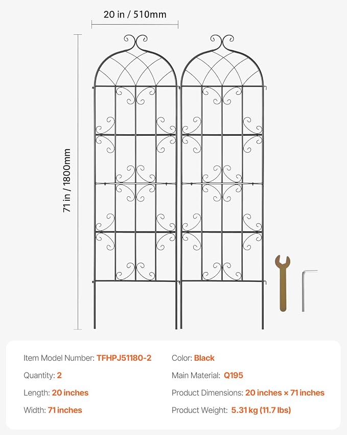 VEVOR 71 x 20 in, 2 Packs Rustproof Metal Garden Flower Trellis, Outdoor - Image 7