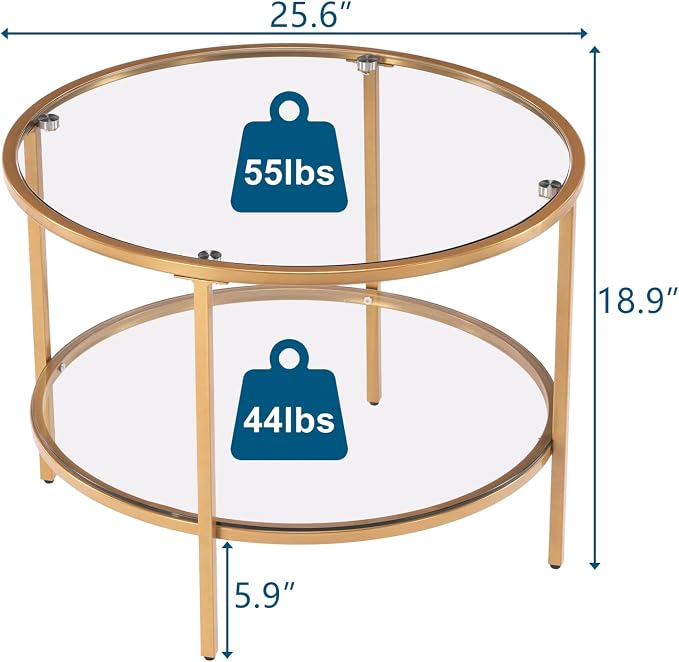 VINGLI 25.6" Round Gold Coffee Tables - Image 2