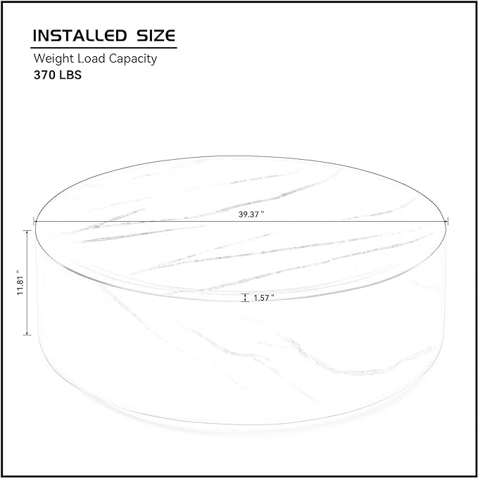 Round Coffee Table for Living Room Circle Coffee Table Faux Marble Pattern - Image 2