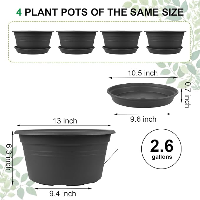 Large Flower Pots Set of 4 Pack 13 inch, Plant Pots Outdoor Planters - Image 2