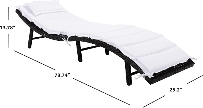 SAFAVIEH Outdoor Collection Colley Black Wicker/White Cushion Adjustable - Image 19