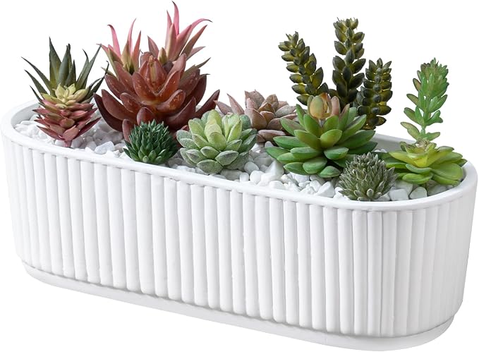 MyGift 12 Inch Ceramic Succulent Planter, Oval Matte White Planter Pot by MyGiftHome
