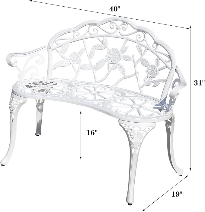 Cast Aluminium Outdoor Bench, Rose Garden Bench - Image 3