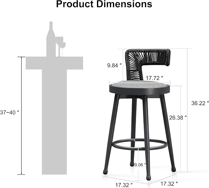 PURPLE LEAF Outdoor Swivel Counter Height Stools Set of 4 Metal Modern Rattan - Image 3