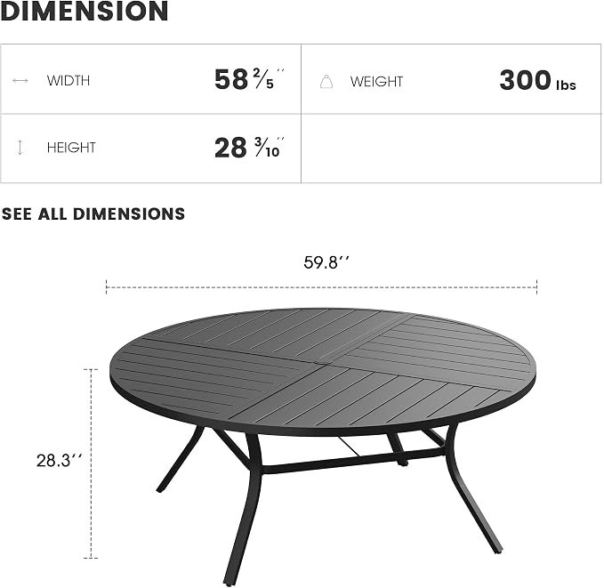Patio Dining Table for 8-10, Round Metal Outdoor Table - Image 3