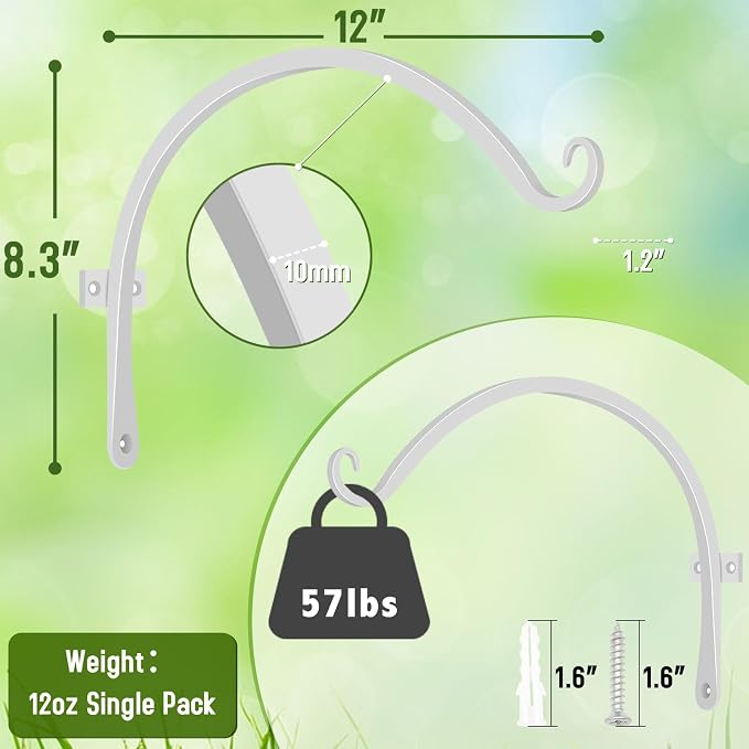 FEED GARDEN 2 Pack 12 Inch Hanging Plant Bracket Wall Hooks Decorative Plant - Image 4