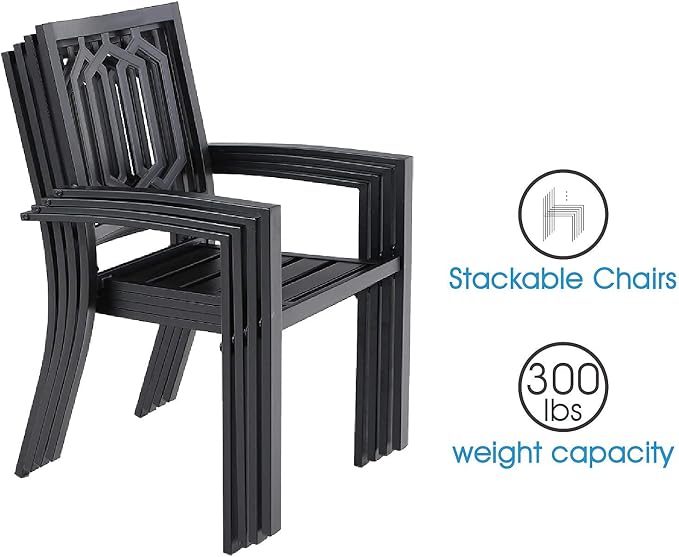 PHI VILLA 5-Piece Metal Patio Outdoor Table and Chairs Dining Set- 37" Square - Image 4