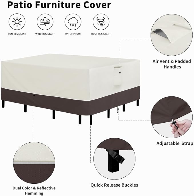 Easy-Going Patio Furniture Cover 126"x63" Rectangle Outdoor Table and Chair Set - Image 5