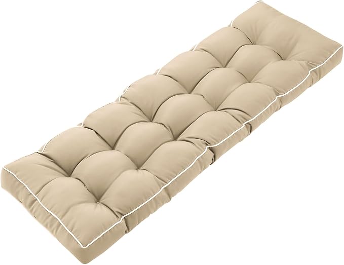 3 Seat 57 Inches Outdoor Porch Swing Cushions, Water-Resistant Tufted Patio by Maphissus