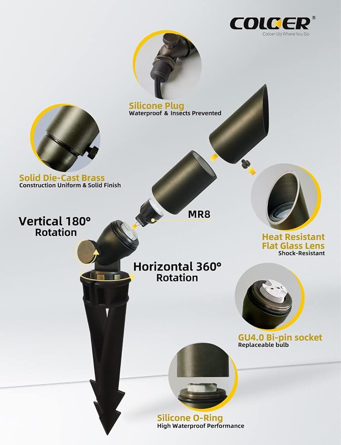 COLOER Mini Size Die-cast Brass Landscape SpotLights Outdoor, 2.5W 12Volt AC/DC - Image 3